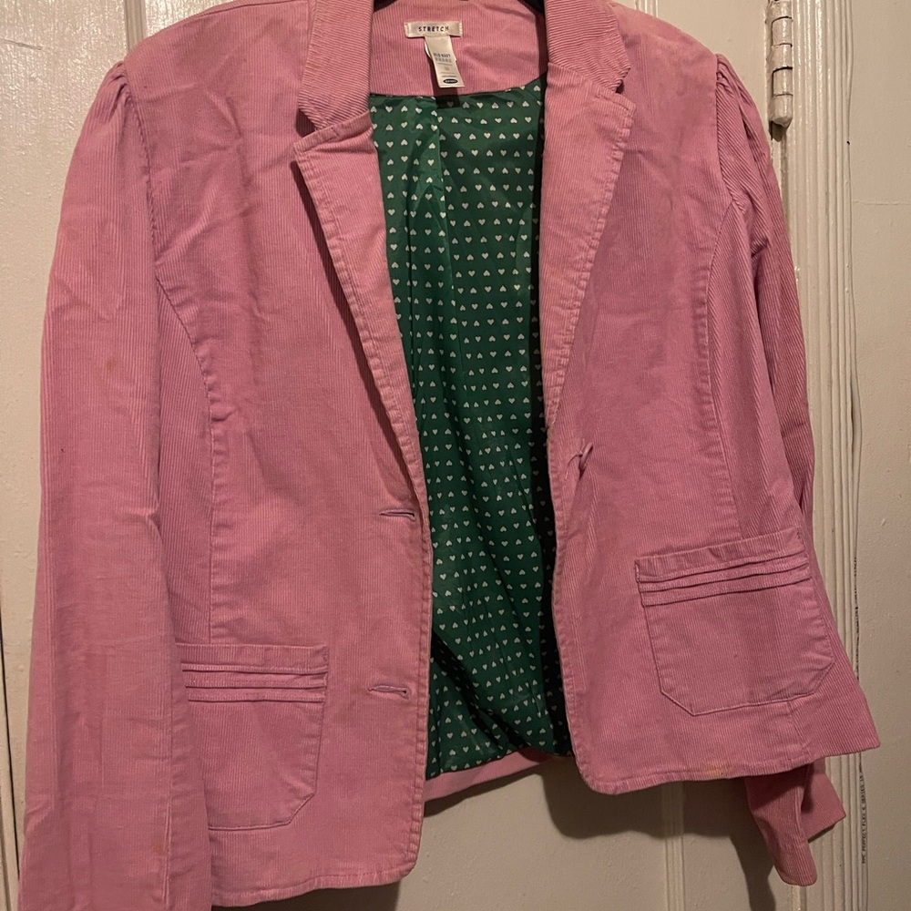 Old Navy Pink Corduroy Blazer with Green Patterned Lining